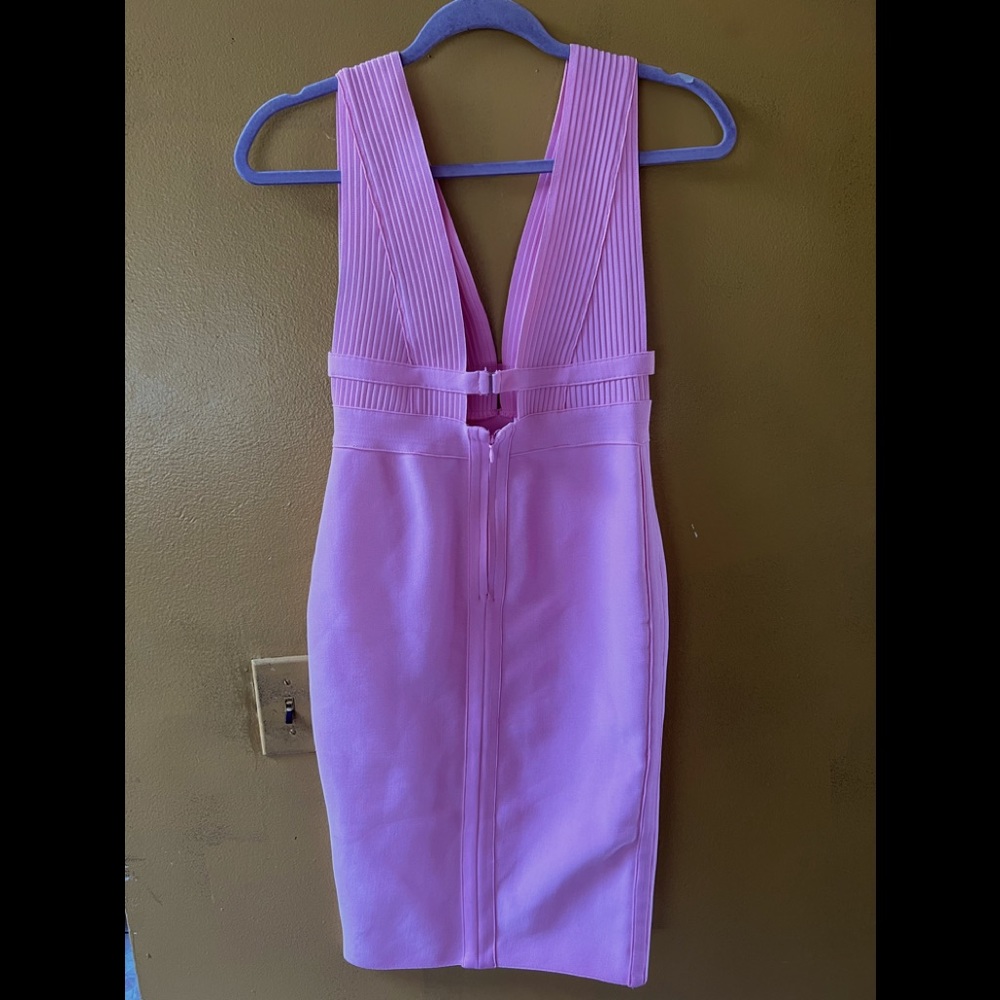 Birthday dress - candy pink plunge bandage dress